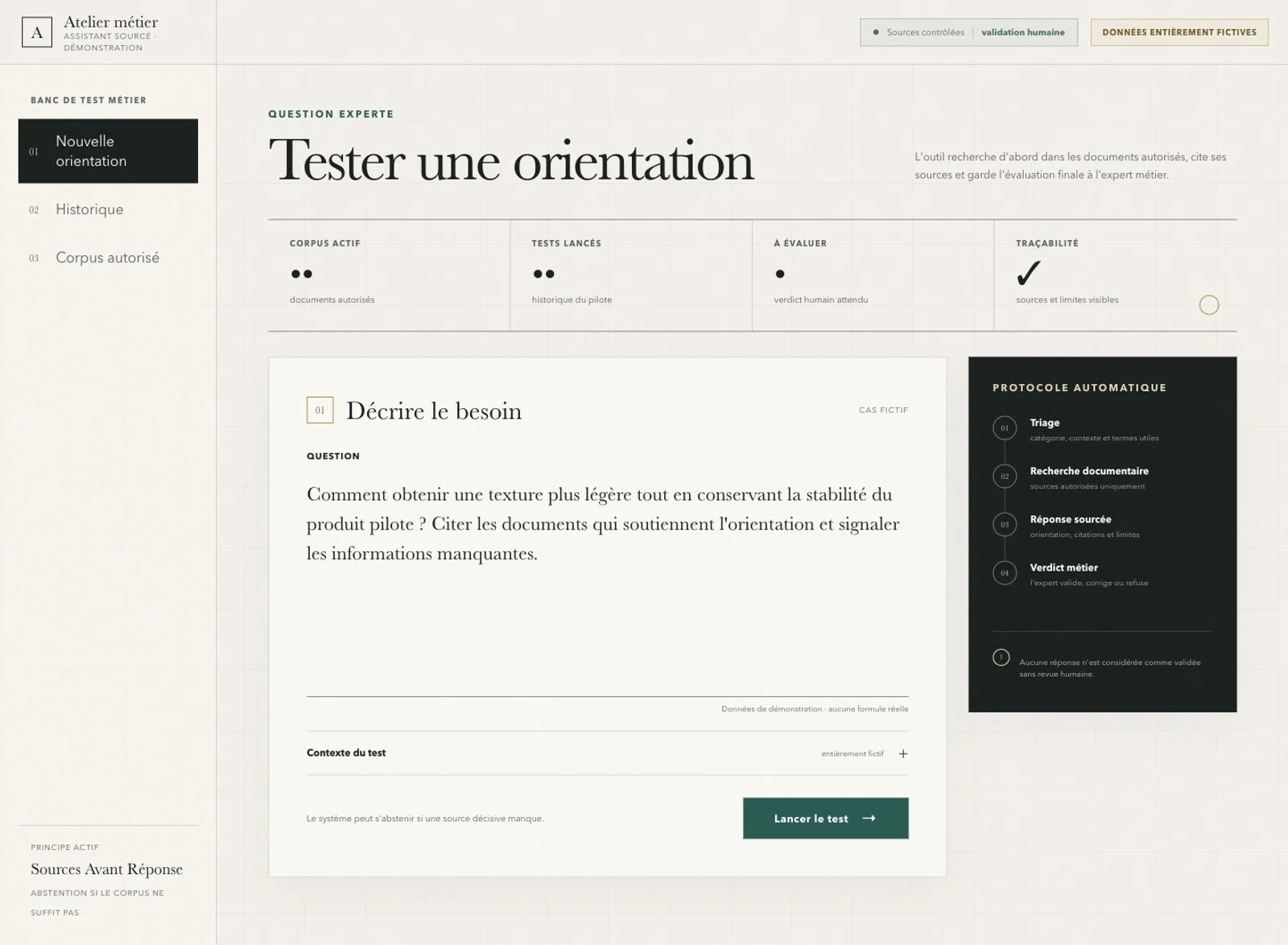 Reconstitution de l’interface sur des données fictives